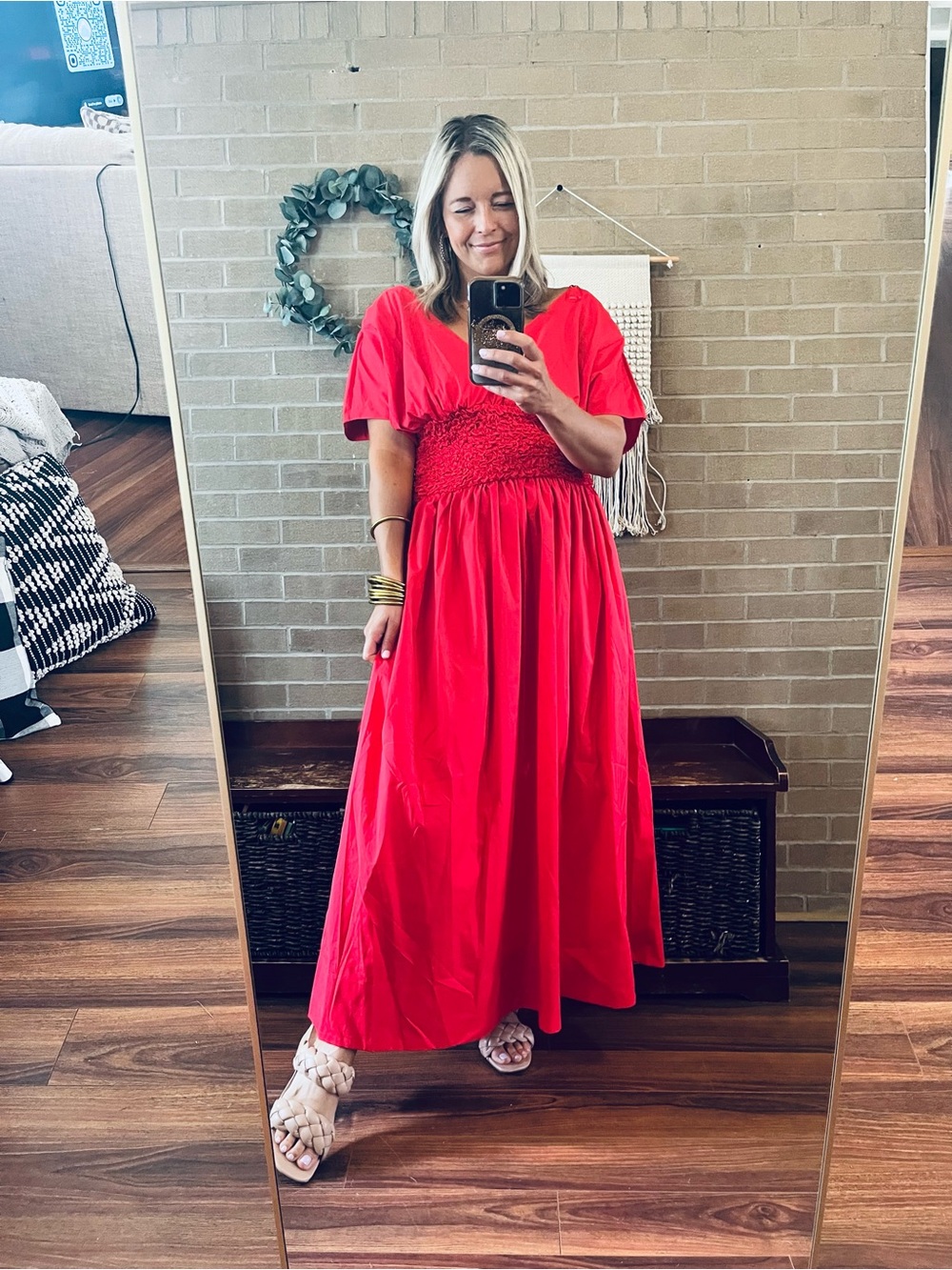 BUCKETLIST Red Maxi Dress with Smocked Waist
